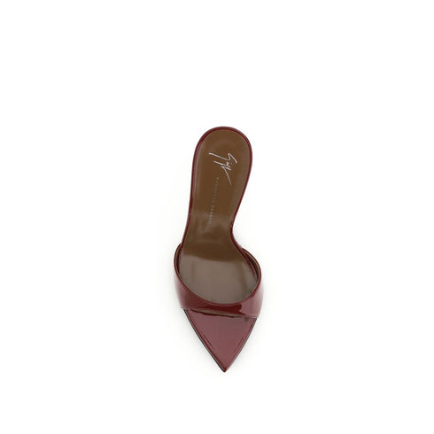 Giuseppe Zanotti Intriigo Red Patent Leather Mule Sandals – Pointed Open Toe Heels - Women’s